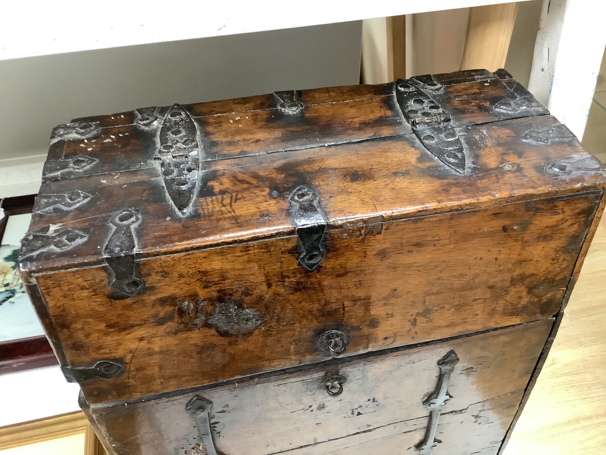 A 17th century Hispano Moresque bone inlaid walnut table cabinet 40cm